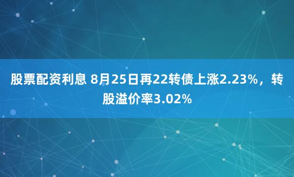 股票配资利息 8月25日再22转债上涨2.23%，转股溢价率3.02%